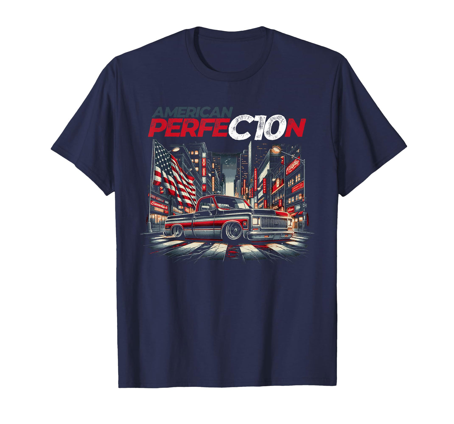 C10 Truck City Scene American Perfection C10 Truck Fleetside T-Shirt