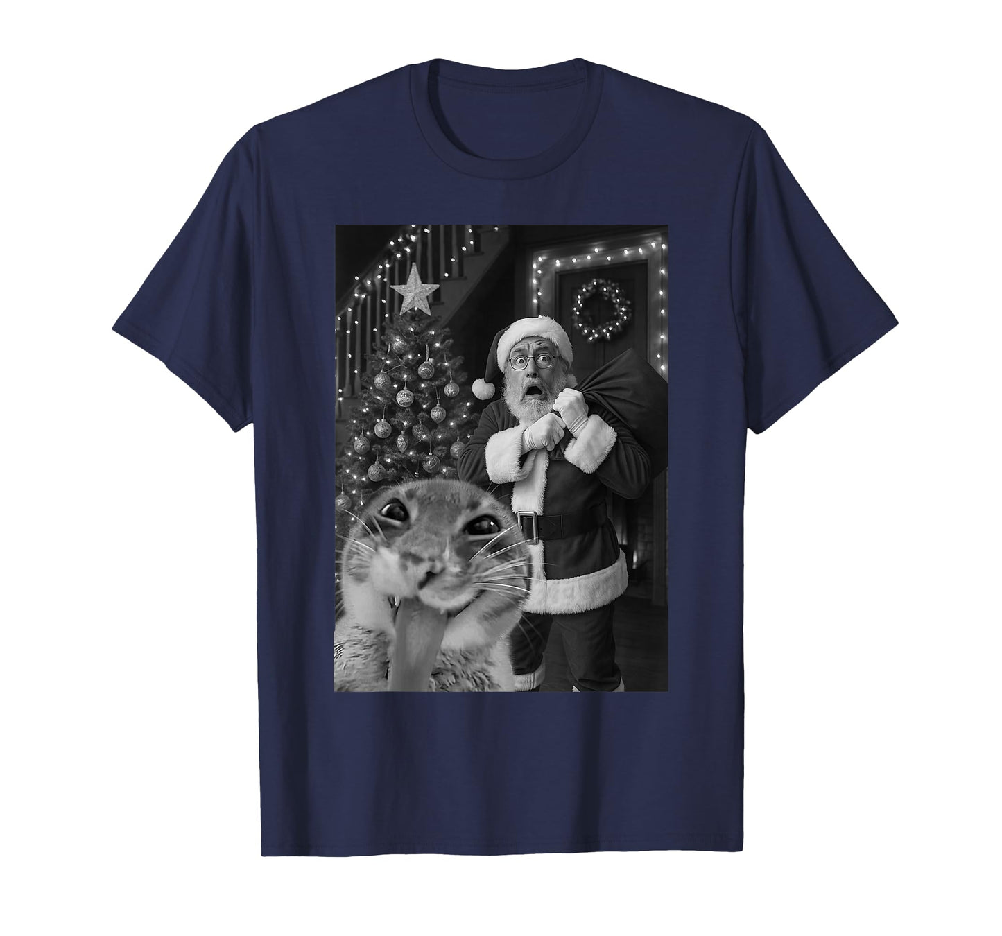 Cat Taking A Selfie Santa Christmas Xmas Pajamas Holiday T-Shirt