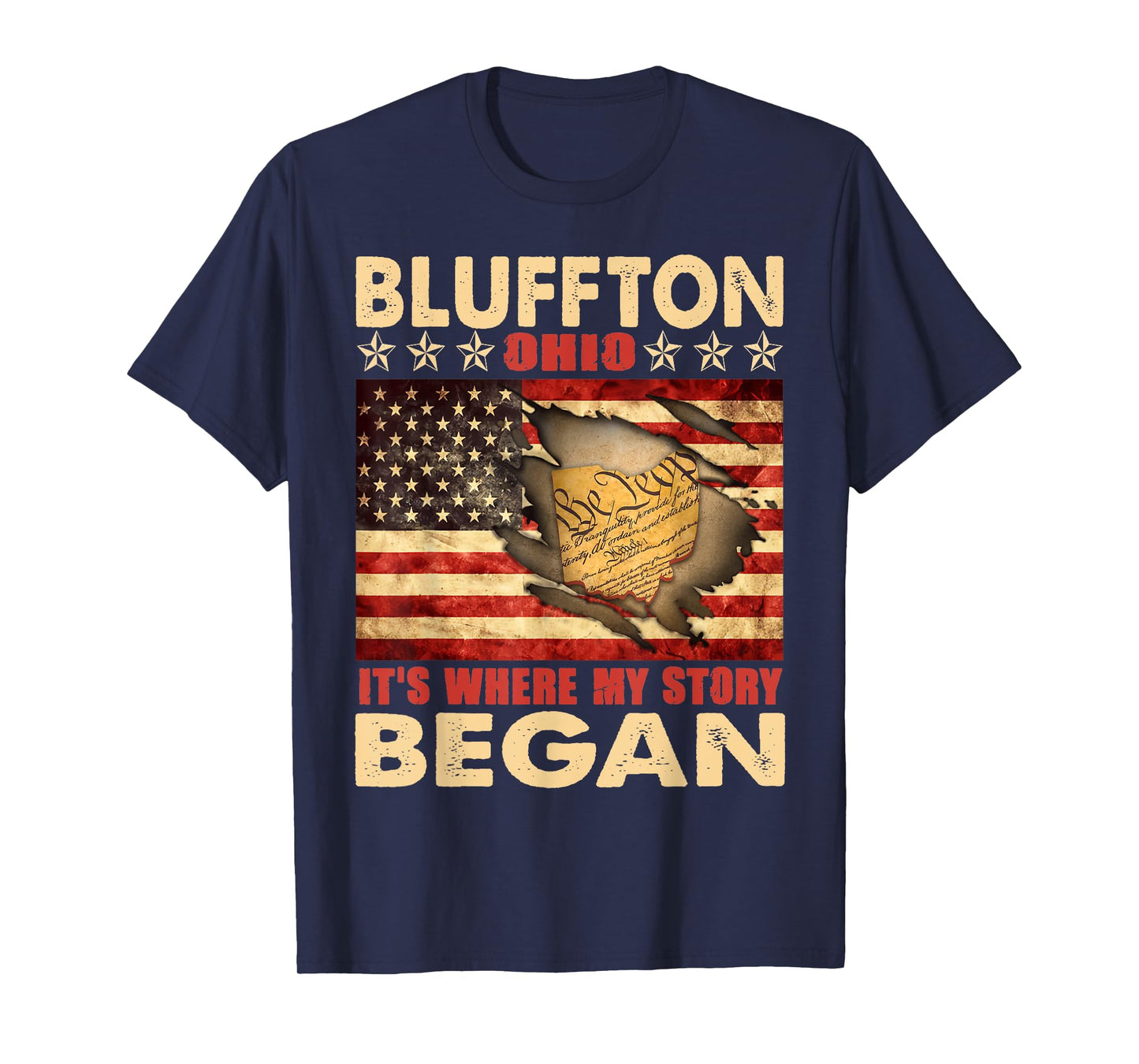 Bluffton Ohio USA Flag Independence Day T-Shirt for Women Men