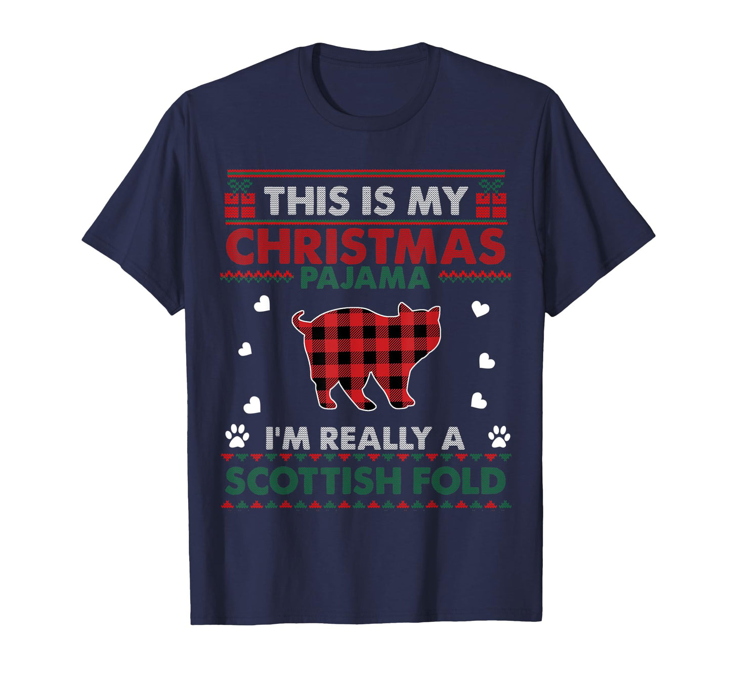 Scottish Fold Cat Lover Xmas Gifts Ugly Christmas Sweater Men Women Kids T-Shirt