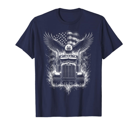 Trucker Patriotic American Flag Semi Truck Driver Eagle T-Shirt
