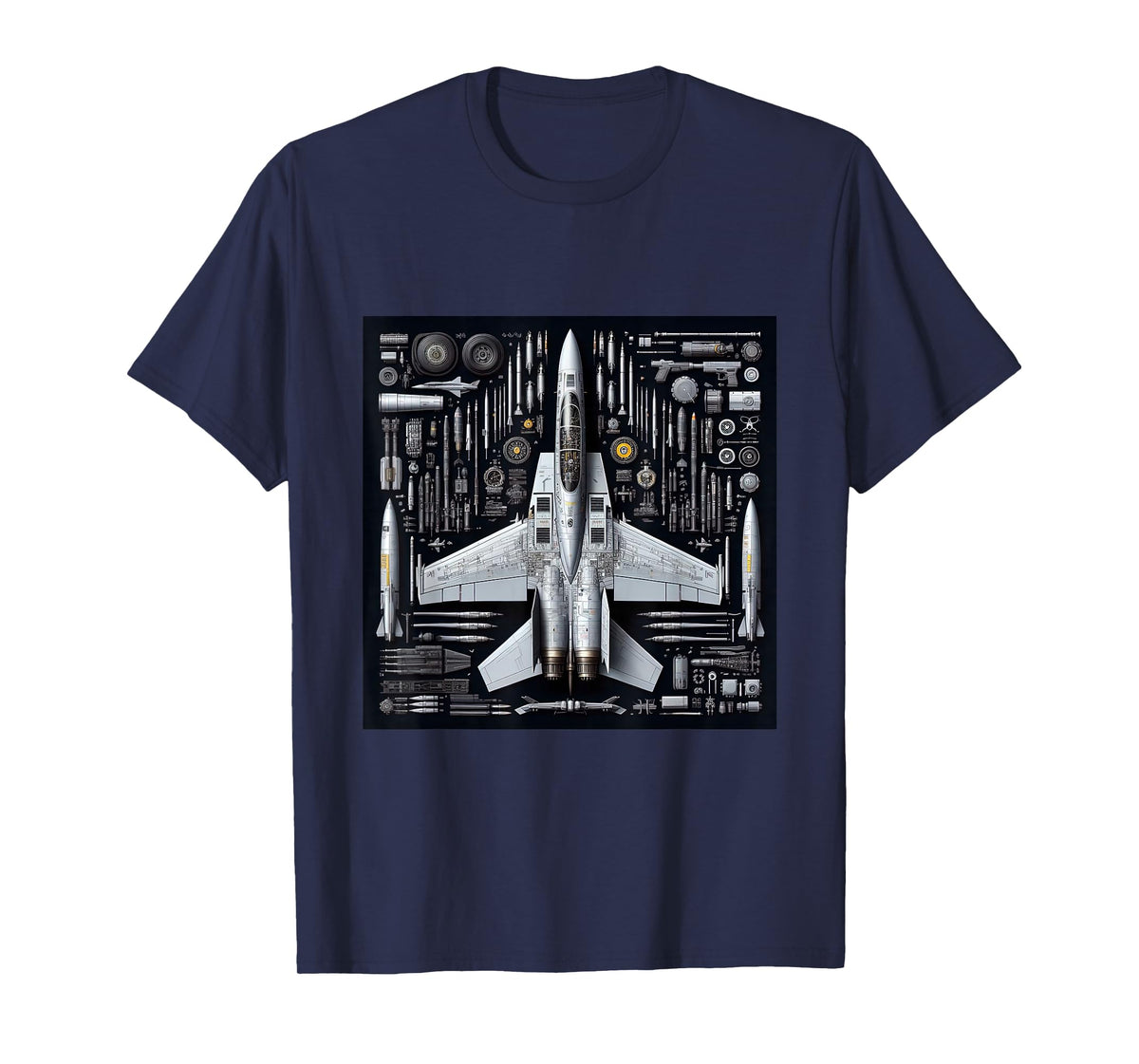 F-14 Tomcat Fighter Jet Anatomy Blueprint Military Aviation T-Shirt