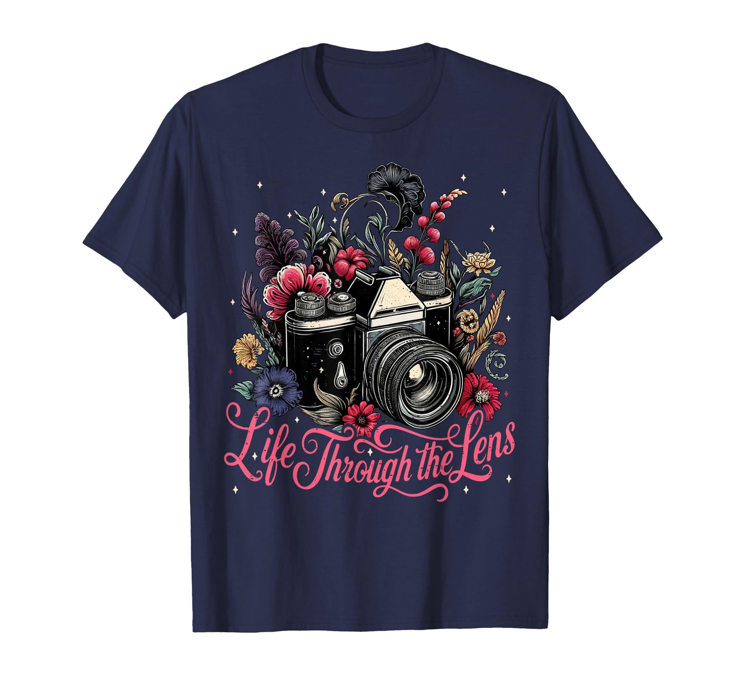 Womens Camera Flowers Graphic Photographer Christmas T-Shirt