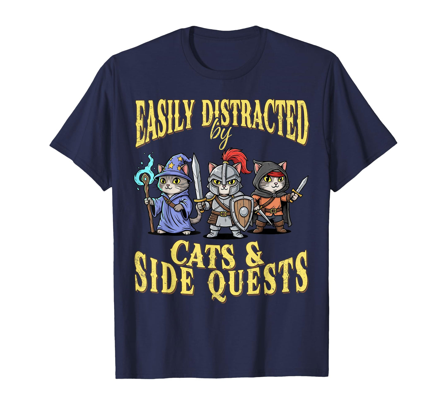 Easily Distracted by Cats Side Quests RPG Cat Gamer Fantasy T-Shirt