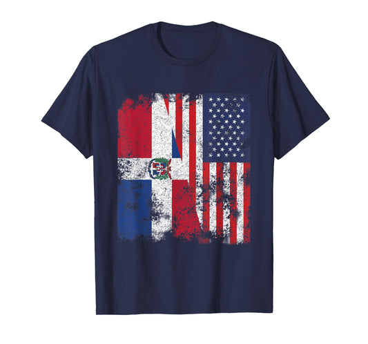 Dominican Republic USA Flag Distressed - Half American T-Shirt