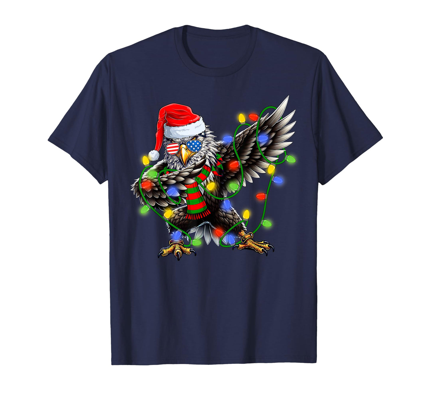 Christmas Lights Dabbing Santa Bald Eagle Xmas Men Women Kid T-Shirt