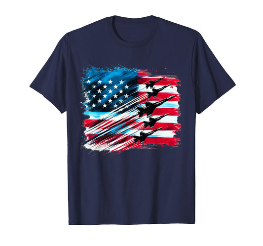 Patriotic USA Flag Fighter Jets Boys 4th of July T-Shirt