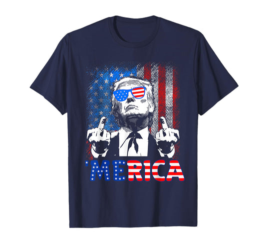 Funny Trump 4th of July Merica American Flag Sunglasses T-Shirt