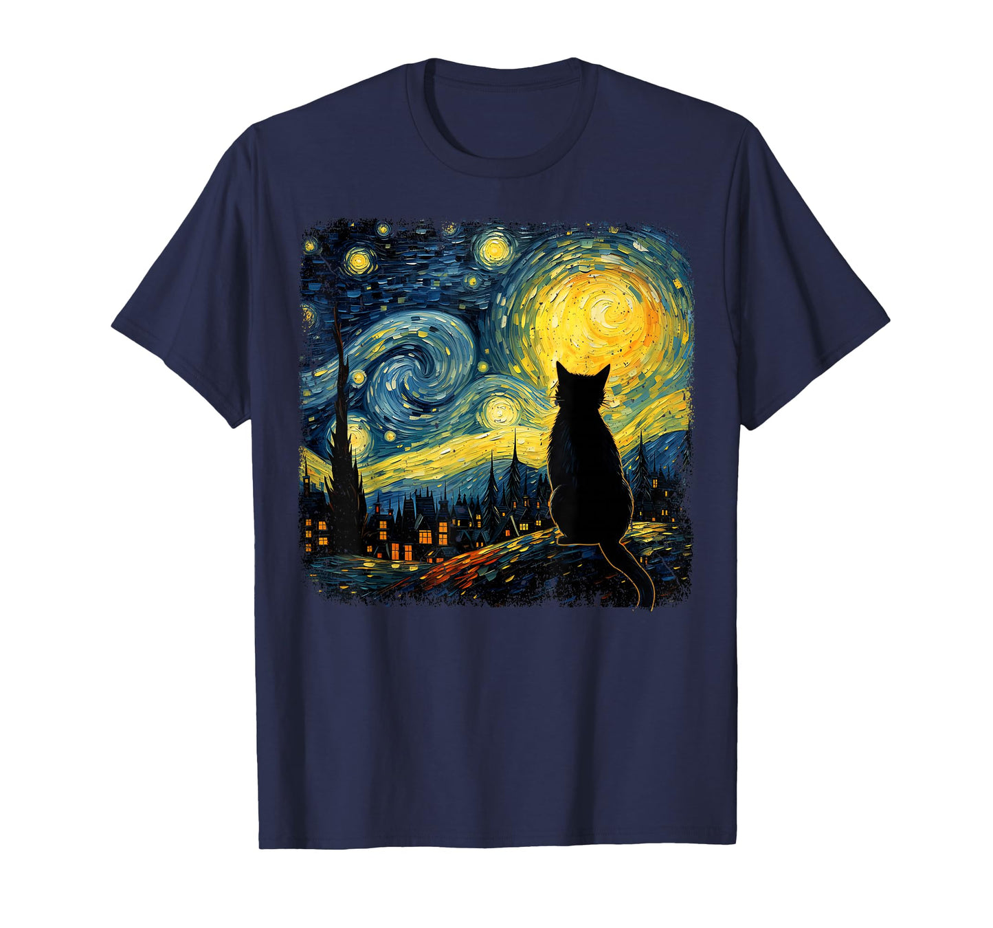 Cat Starry Night Van Gogh Cat for Cat Lover Cat Mom Cat Dad T-Shirt