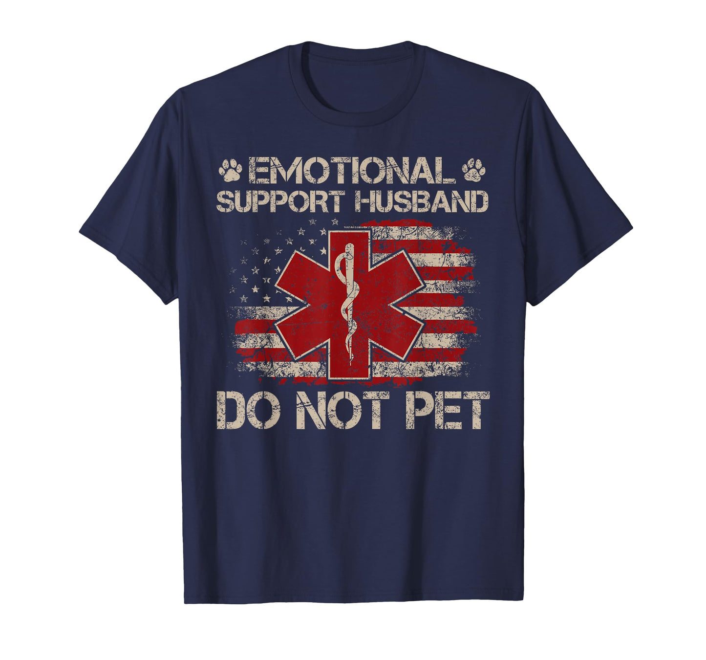 Emotional Support Husband Do Not Pet - Vintage American Flag T-Shirt