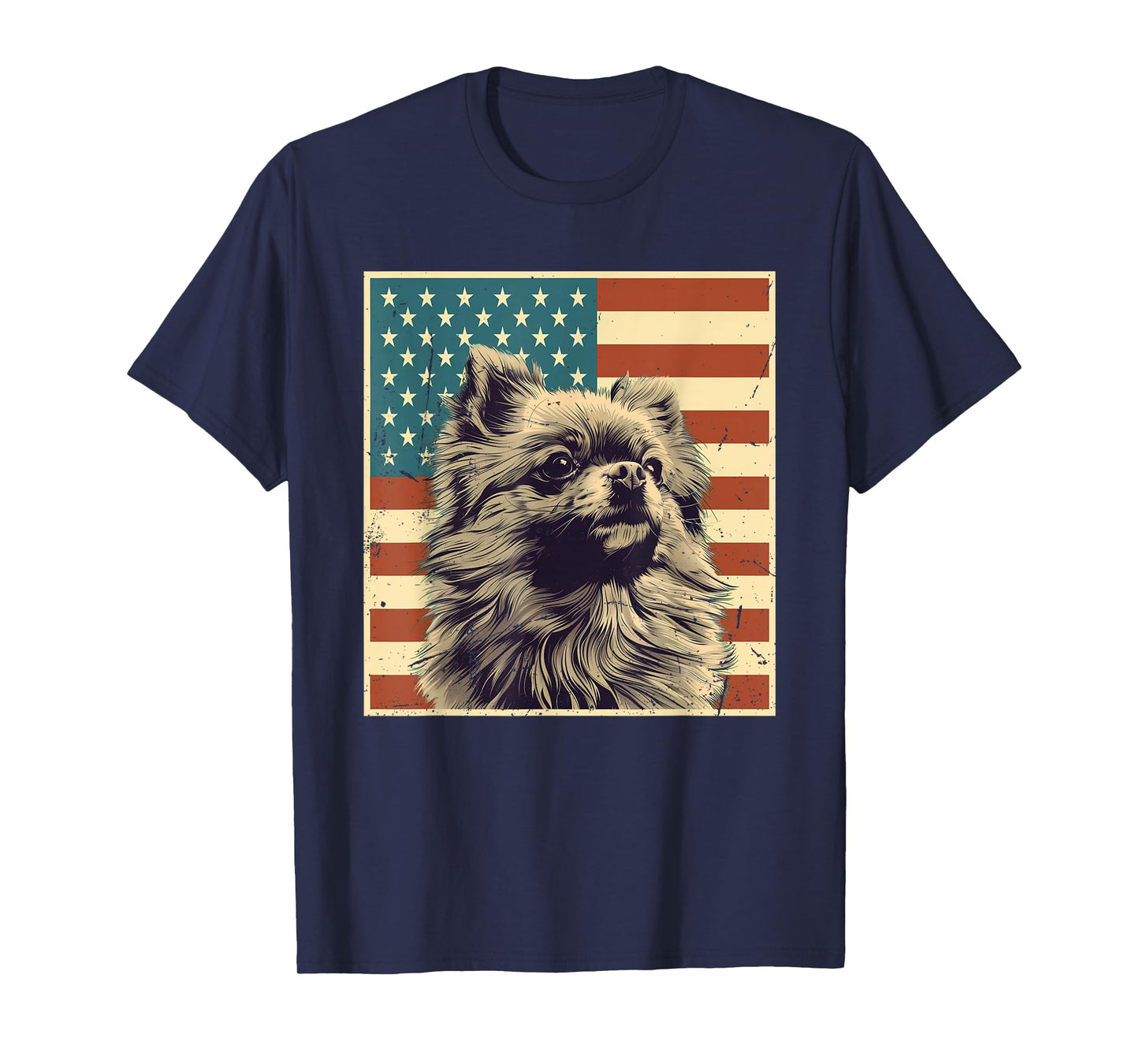 Pomeranian Vintage American Flag Pom Dog Lover 4th of July T-Shirt