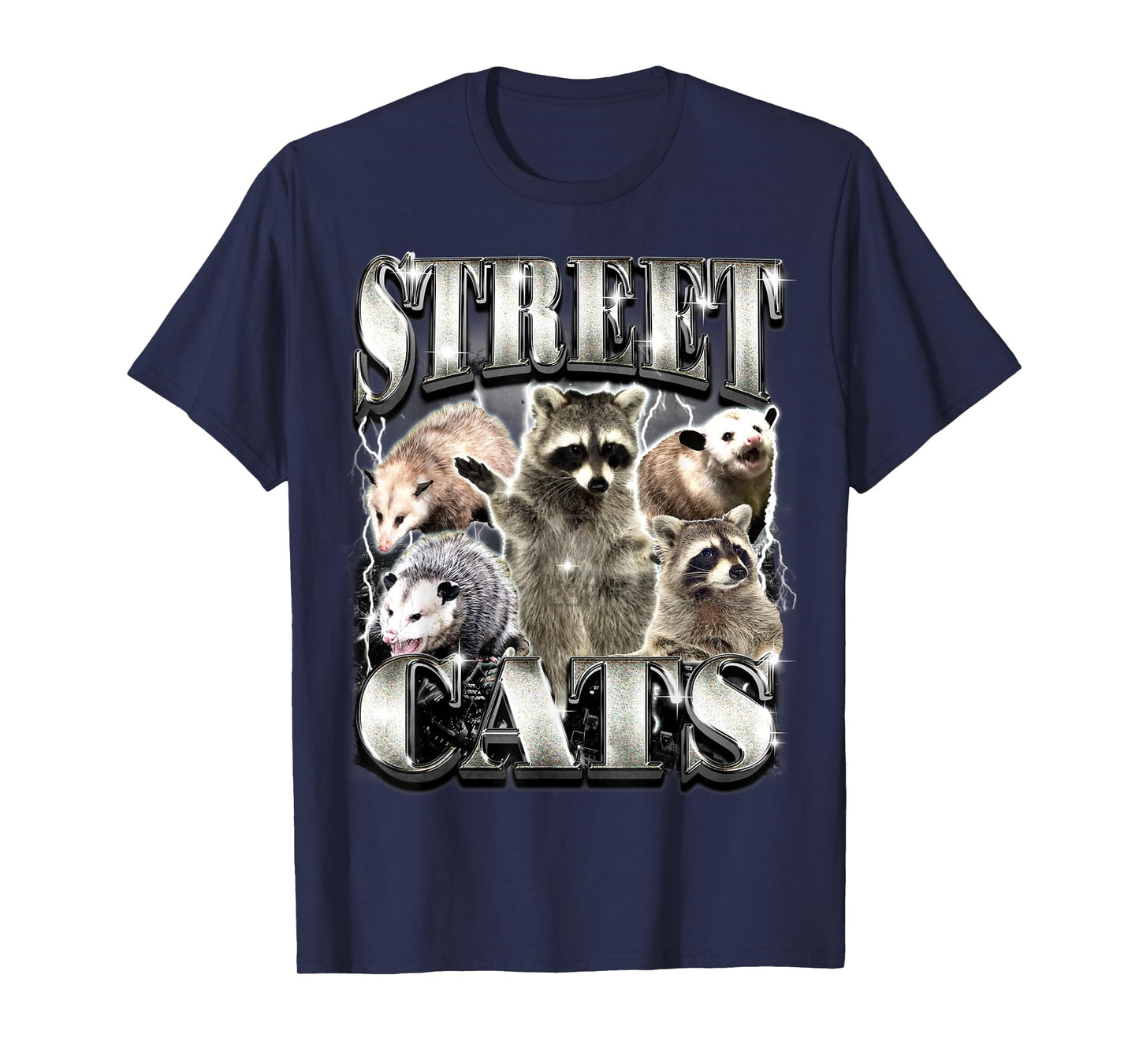 Funny Street Cats Raccoon Possum Vintage Bootleg Rap Style T-Shirt
