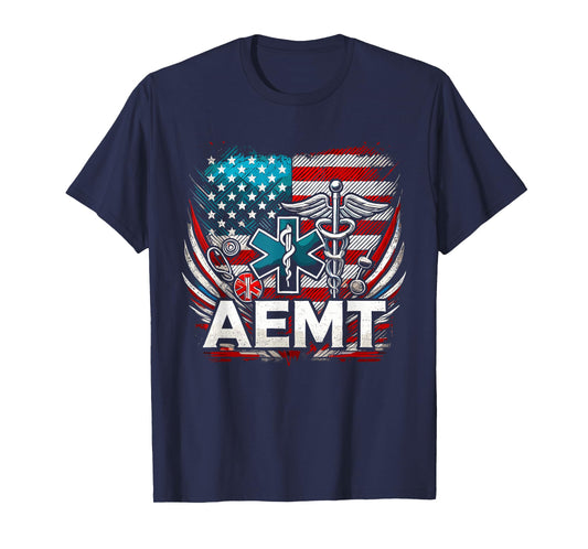 AEMT USA Flag Patriotic Medical Medical Technician T-Shirt
