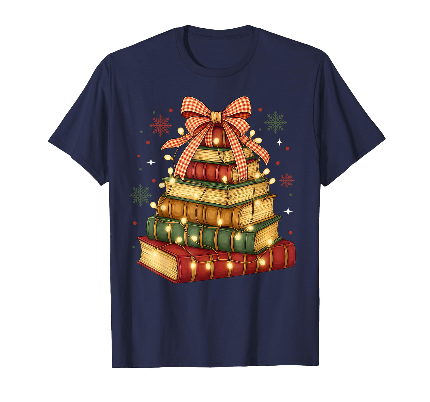 Merry Christmas Book Tree & Bow Reading Retro Xmas Teachers T-Shirt