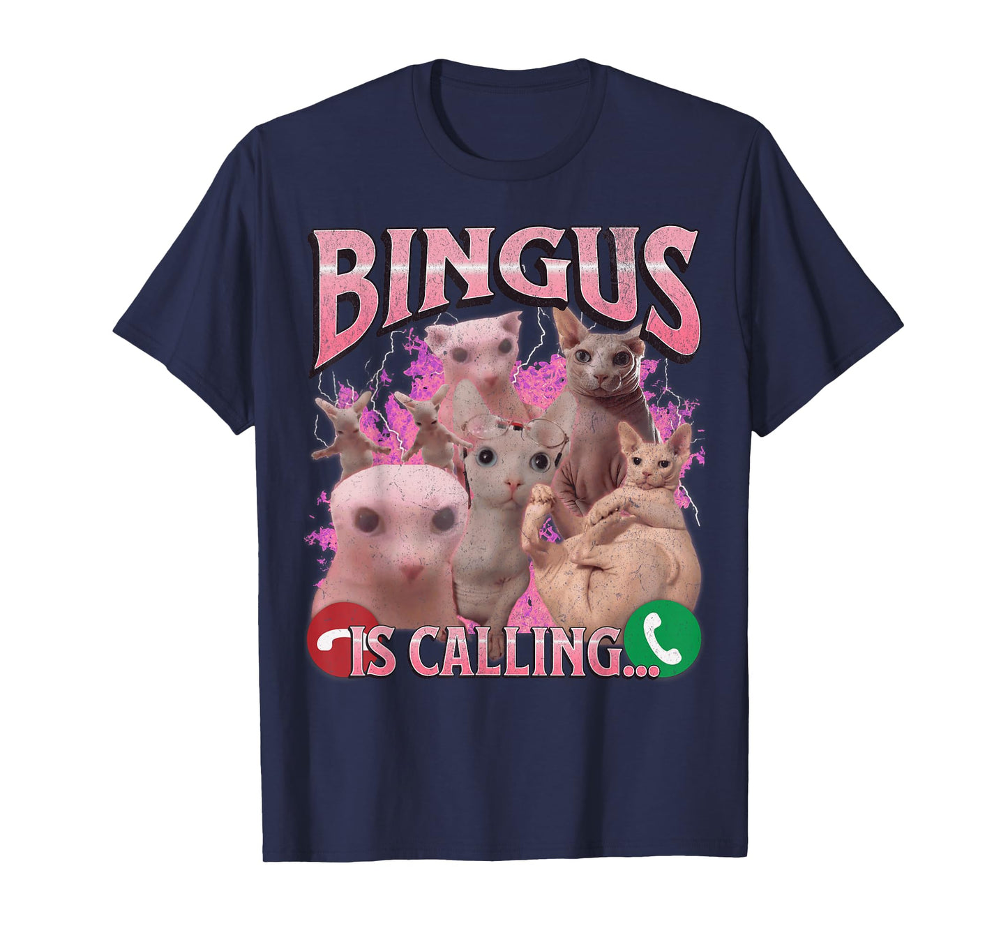 Bingus Is Calling Funny Sphinx Cat Meme Bootleg Graphic Men Women Kids T-Shirt
