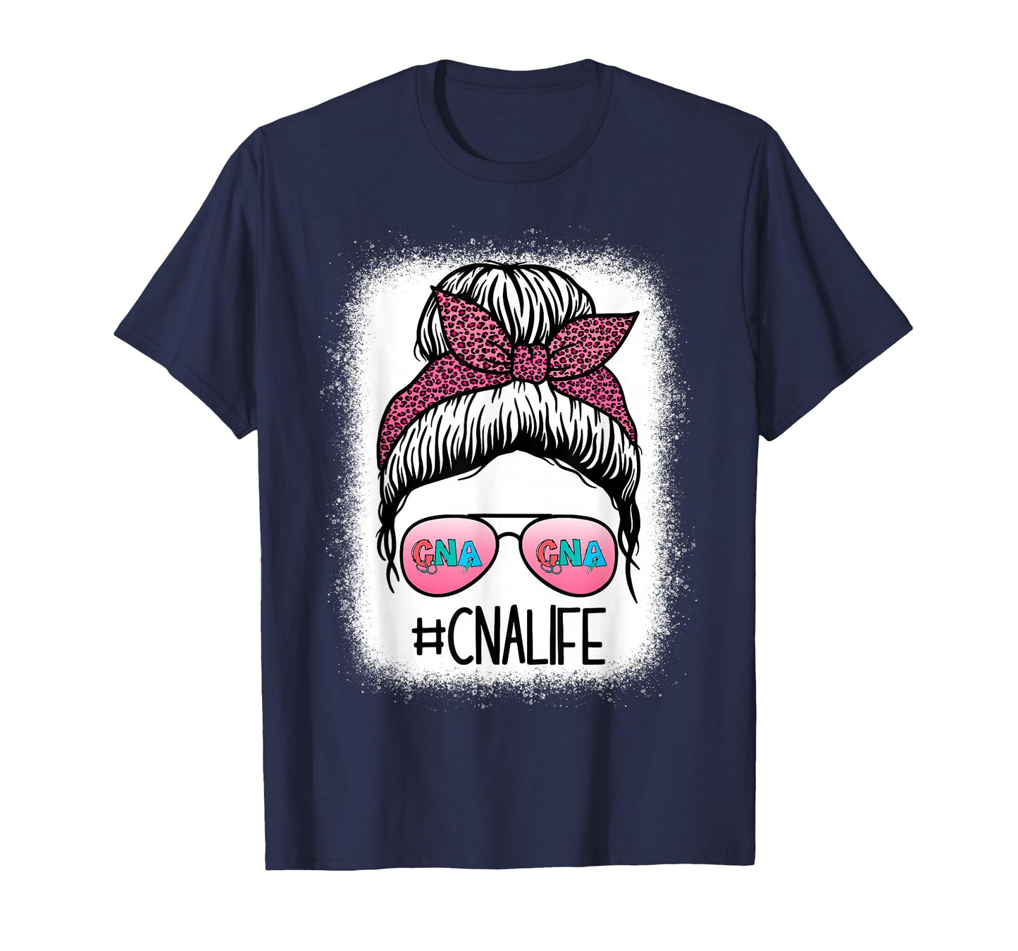 CNA Nurse Life Bleached Shirts Leopard Messy Bun Women T-Shirt