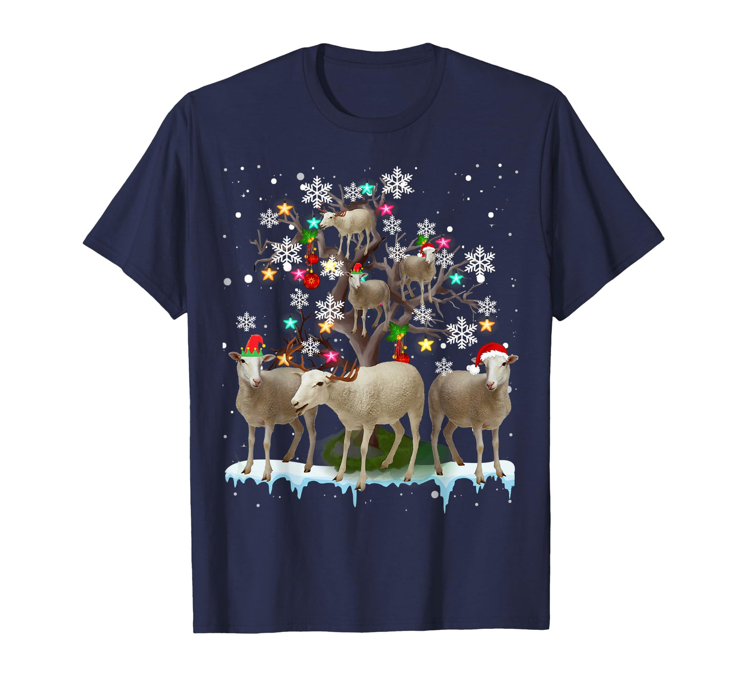 Christmas Sheep On Tree Funny Santa Sheep Lover Gifts T-Shirt