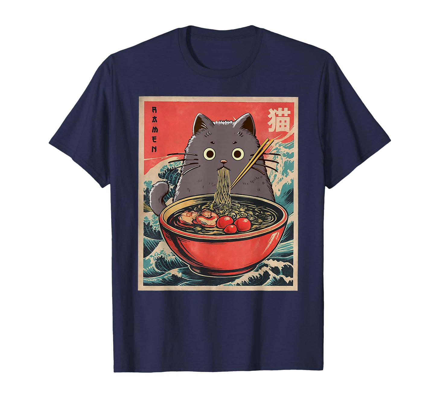 Anime Cat Ramen Japanese Funny Cat Graphic Tees Anime Gifts T-Shirt
