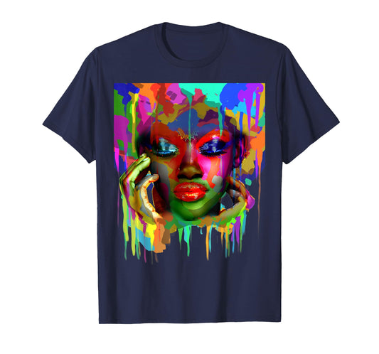 Cool African Woman Afro Color Painted Face T-Shirt