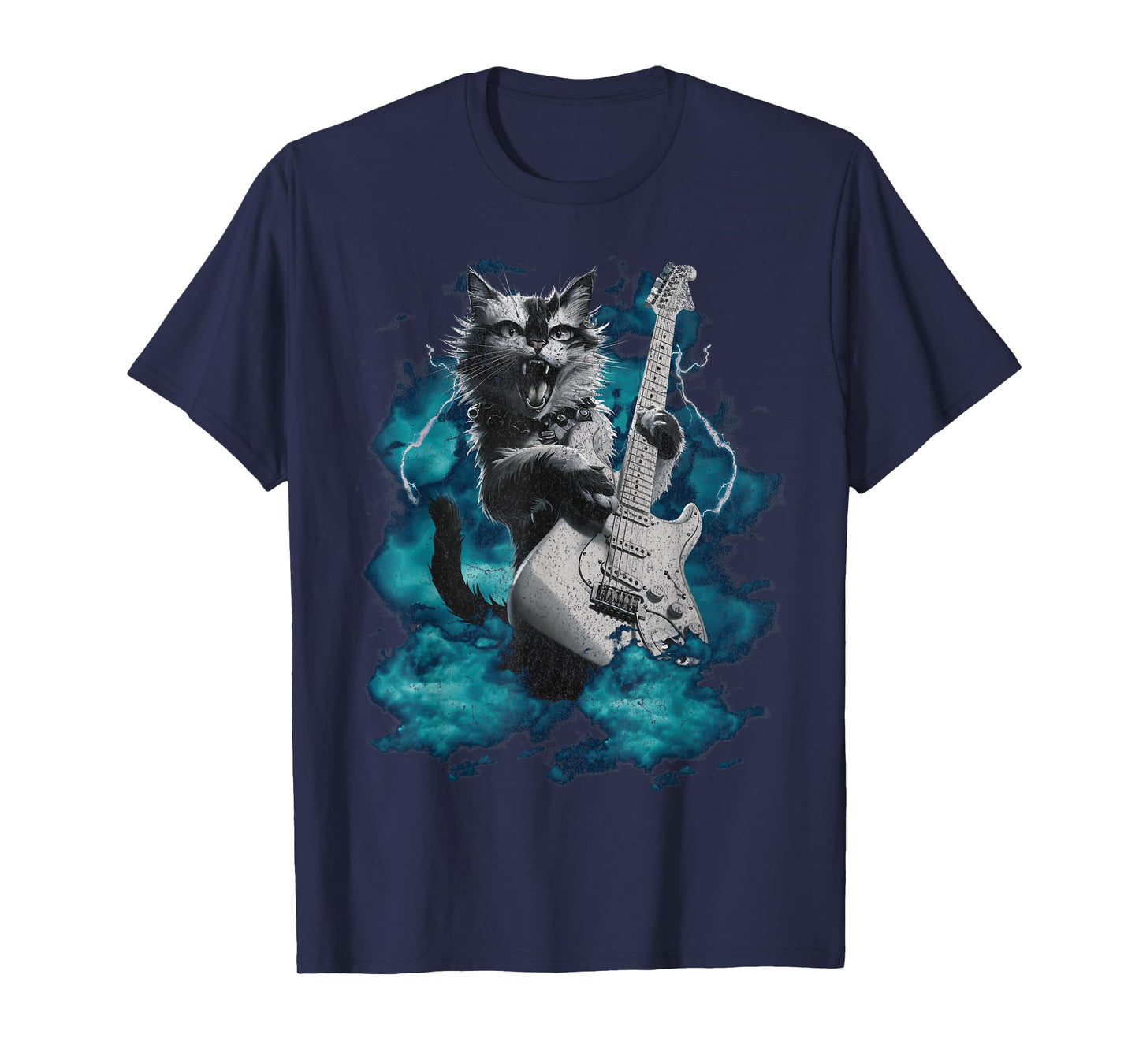 Cool Guitar Cat Kittie Rock Band Music Thunder Rockstar Men Women T-Shirt