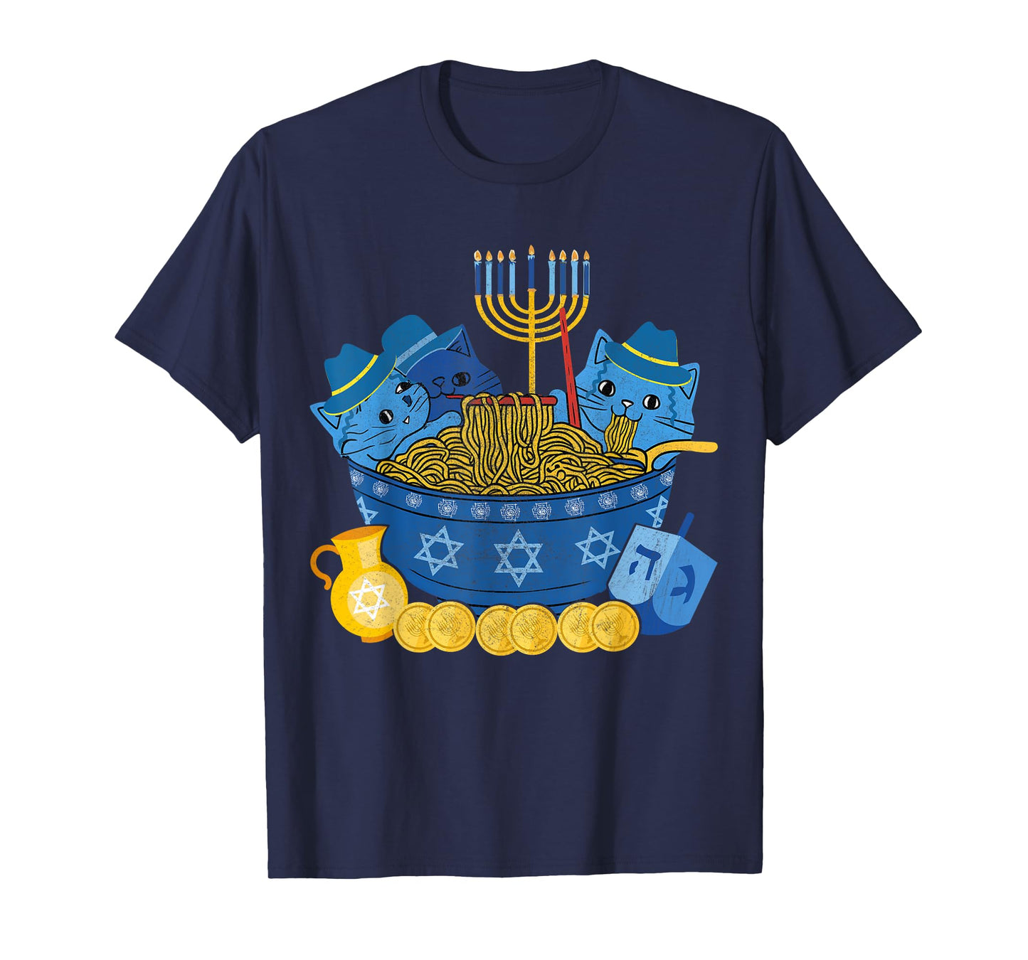 Jewish Cats Ramen Kitten Anime Hanukkah Pajamas Chanukah T-Shirt