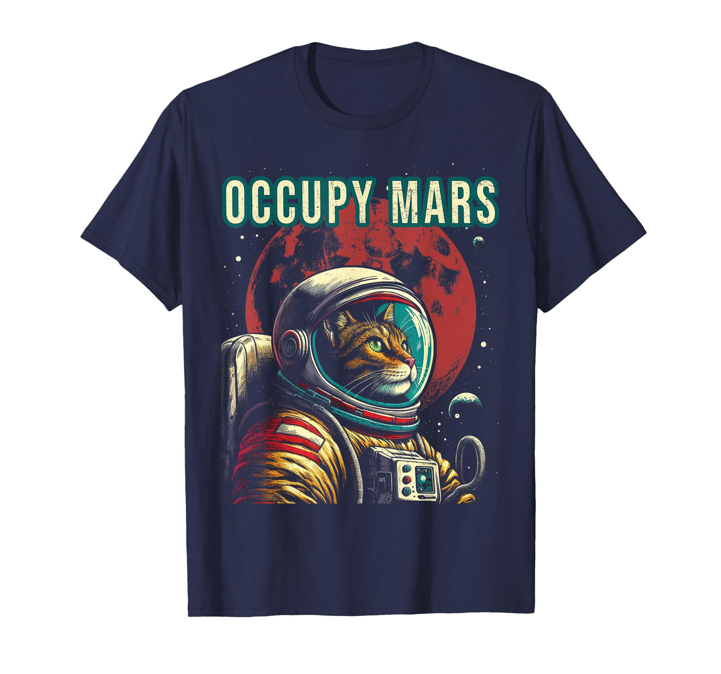 Occupy Mars - Funny Cat Astronaut Retro T-Shirt