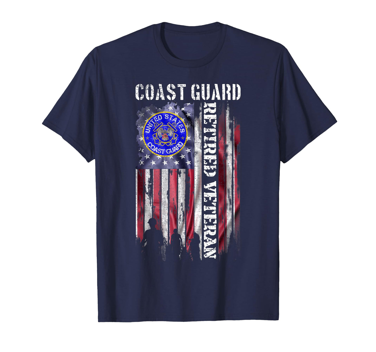 Vintage USA American Flag Coast Guard Proud Retired Veteran T-Shirt