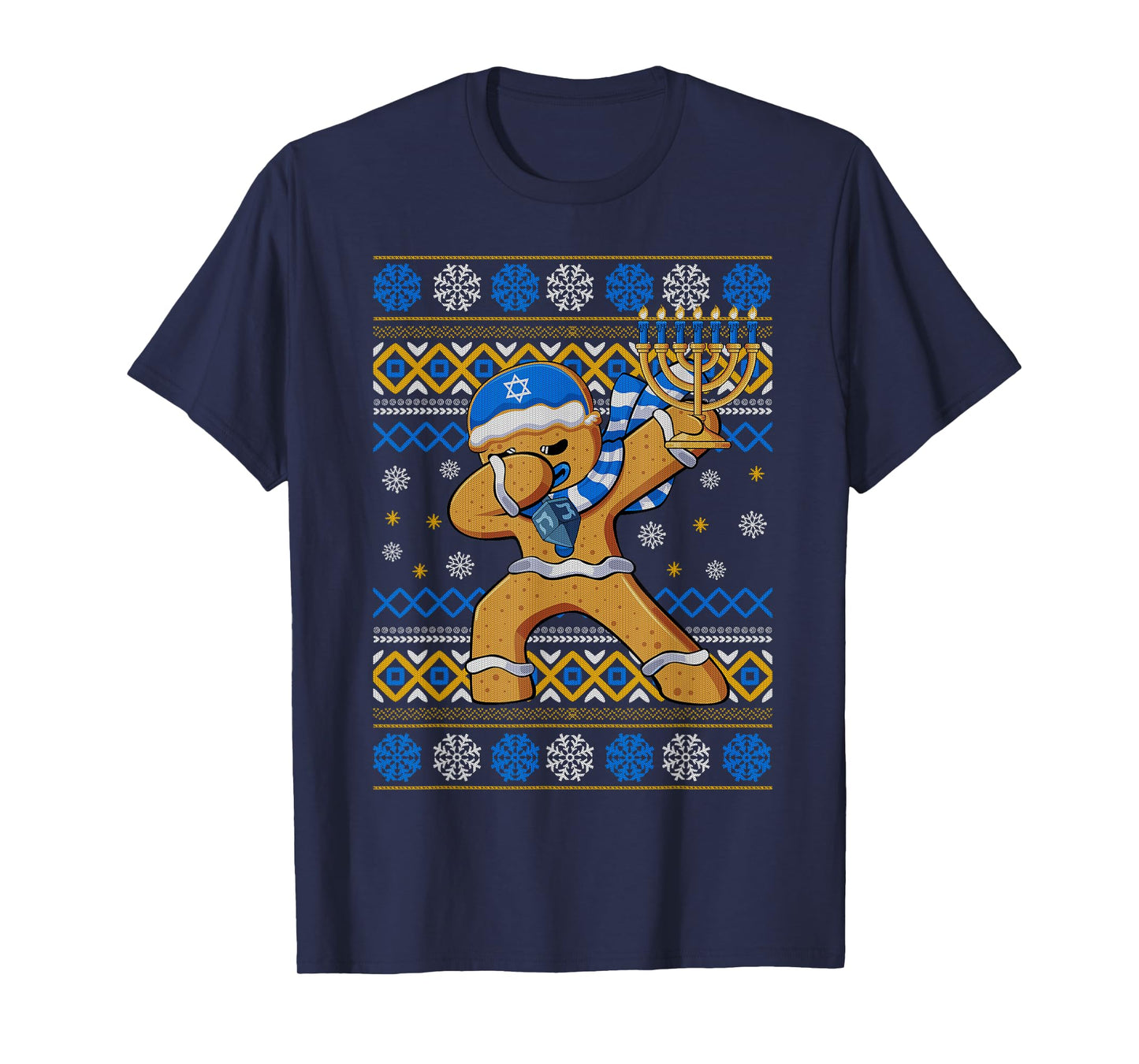 Jewish Menorah Ugly Hanukkah Dabbing Gingerbread Man T-Shirt