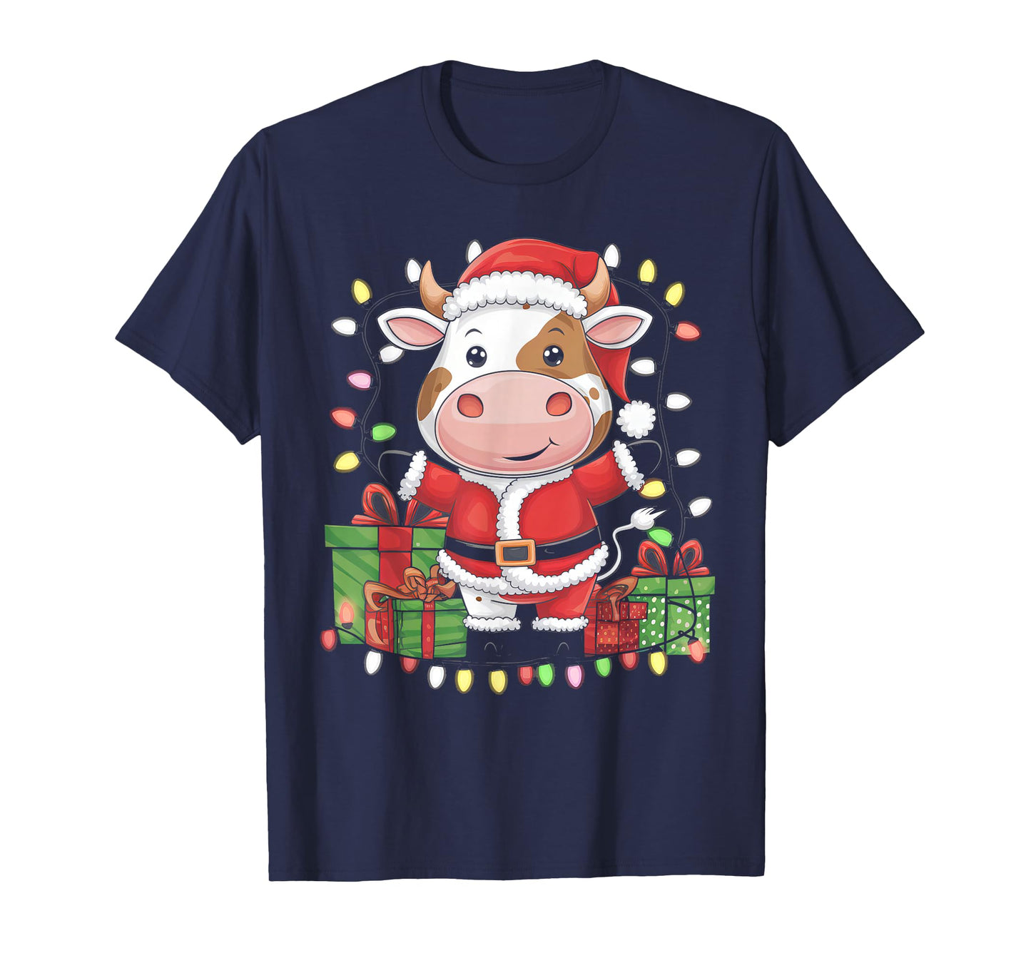Cow Christmas Tree Xmas Lights for Cow Animal Lover Farmer T-Shirt