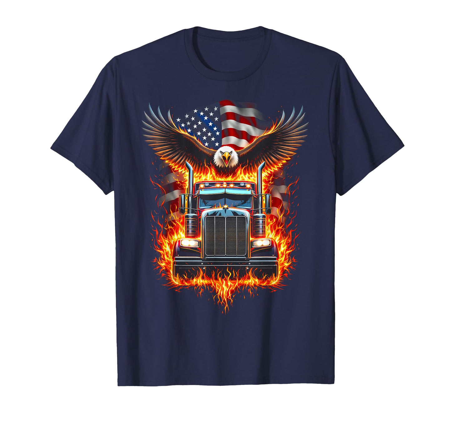 Trucker Patriotic American Flag Semi Truck Driver Eagle T-Shirt