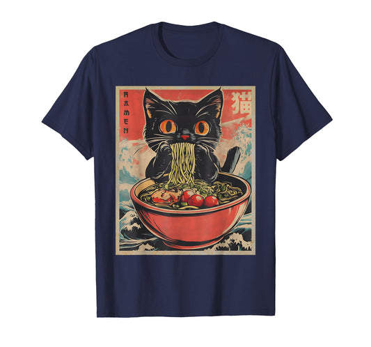 Anime Cat Ramen Japanese Funny Kawaii Cat Anime Kids Men T-Shirt
