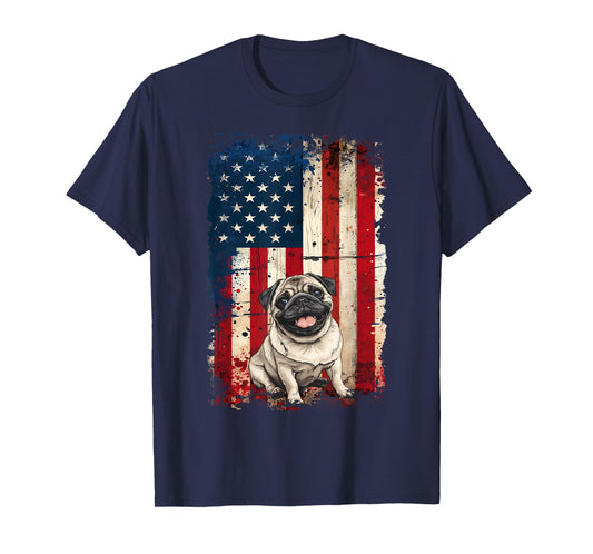 Pug American Flag USA Patriotic 4th of July T-Shirt
