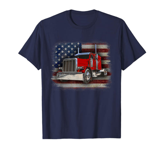 Trucker T-Shirt American Flag and Big Rig T-Shirt