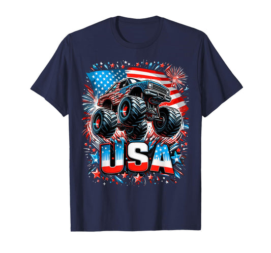 Monster Truck USA American Flag 4th of July T-Shirt
