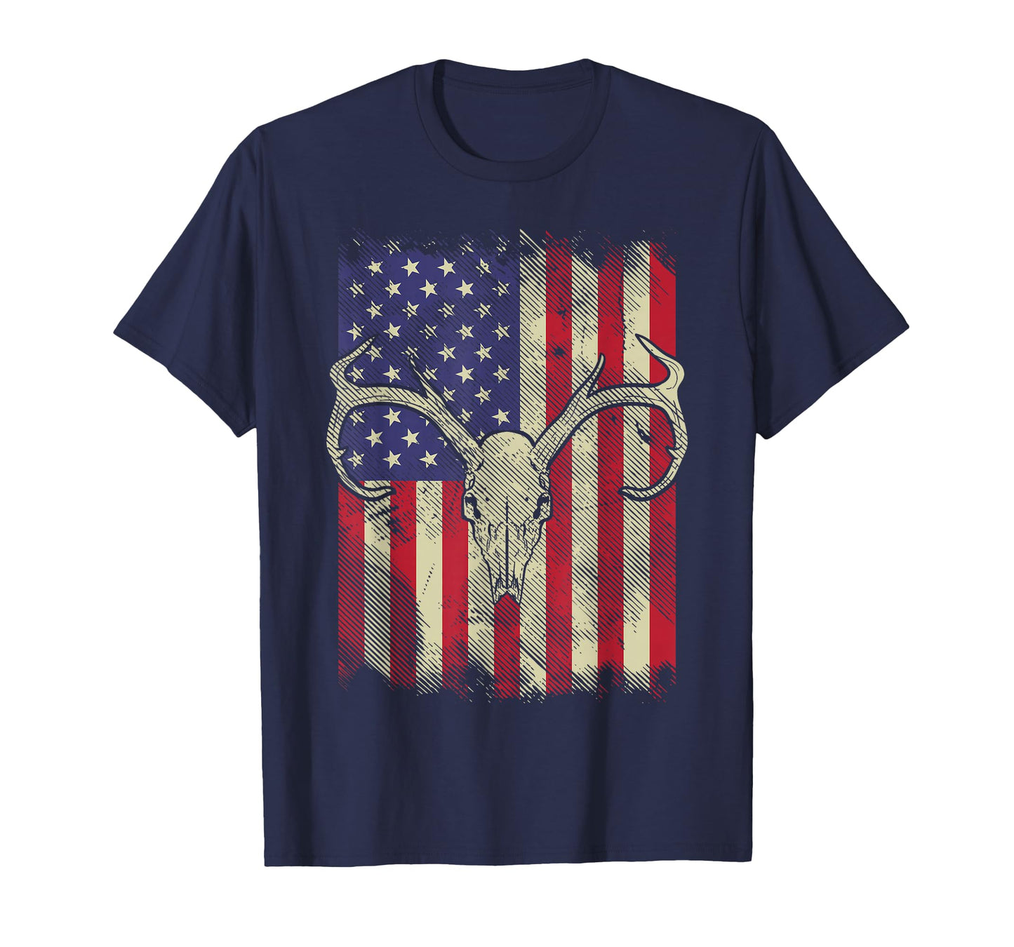 Deer Skull American Flag Hunting Vintage USA Hunter Gift T-Shirt