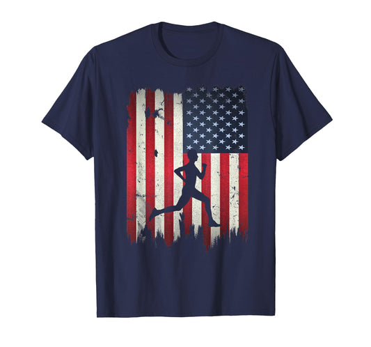 Runner Running USA American Flag 4th of July T-Shirt