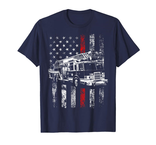 Fireman American Flag Thin Red Line Firefighter T-Shirt