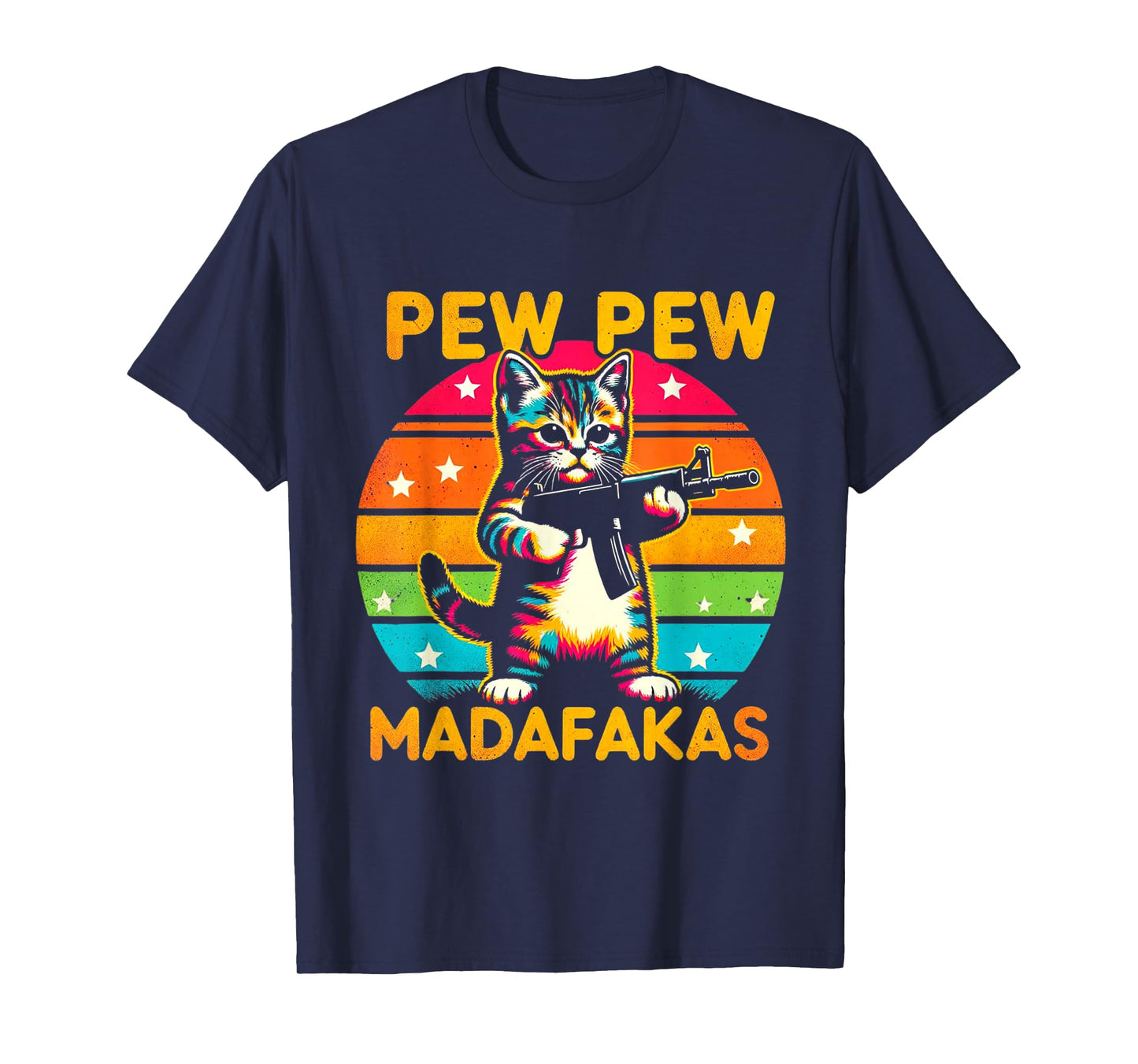 Pew Madafakas Pew Guns Funny Cat Retro Vintage T-Shirt