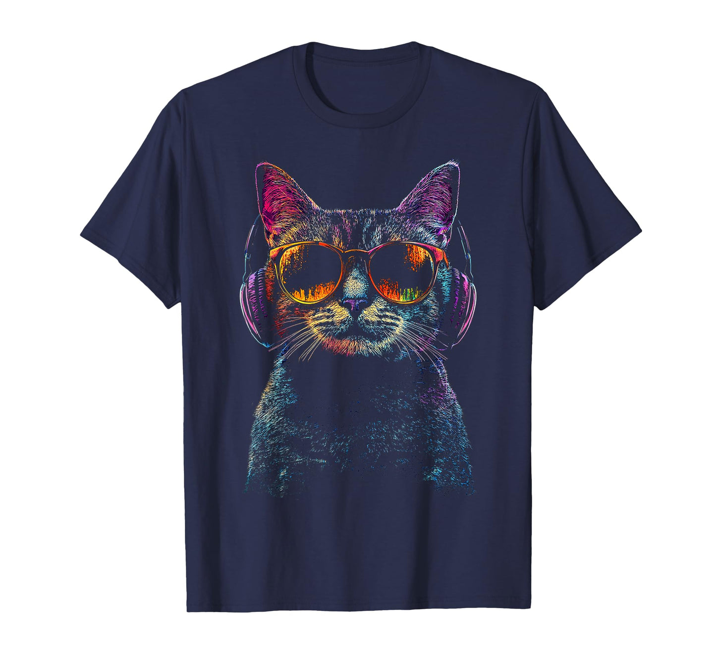 Cat Animal Motif Music Headphone Art Cat T-Shirt
