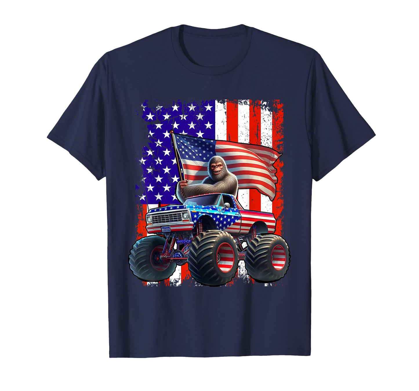 Bigfoot Monster Truck 4th of July Patriotic US American Flag T-Shirt