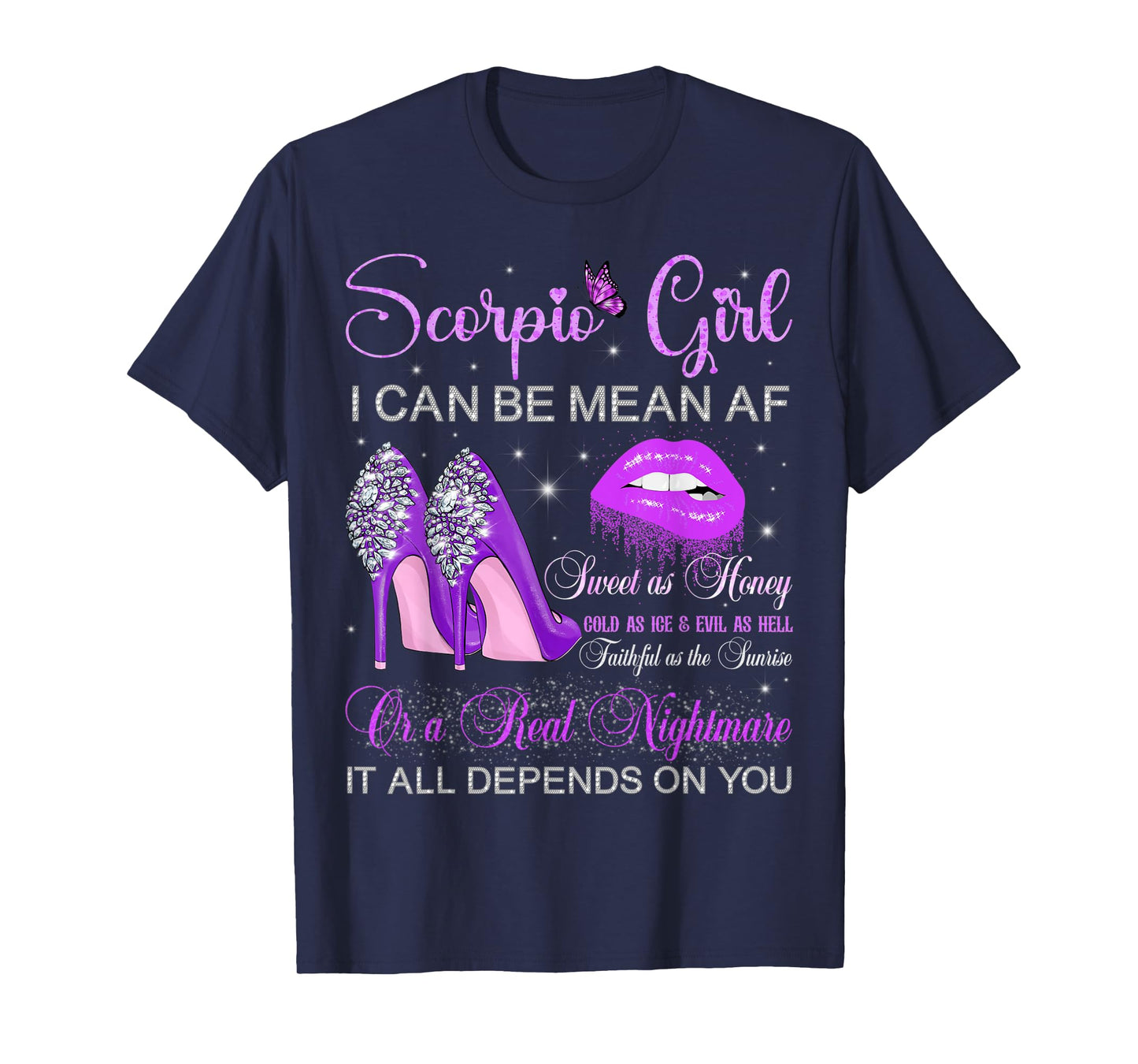 Scorpio Girl Birthday High Heels Dripping Lips Butterfly T-Shirt