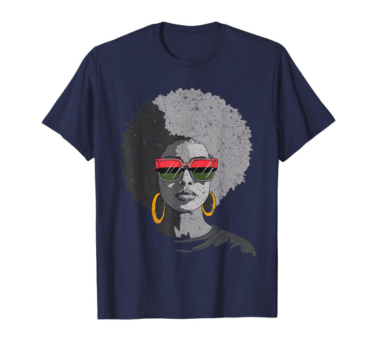 Women Black Queen Afro Melanin Face Dripping Juneteenth T-Shirt