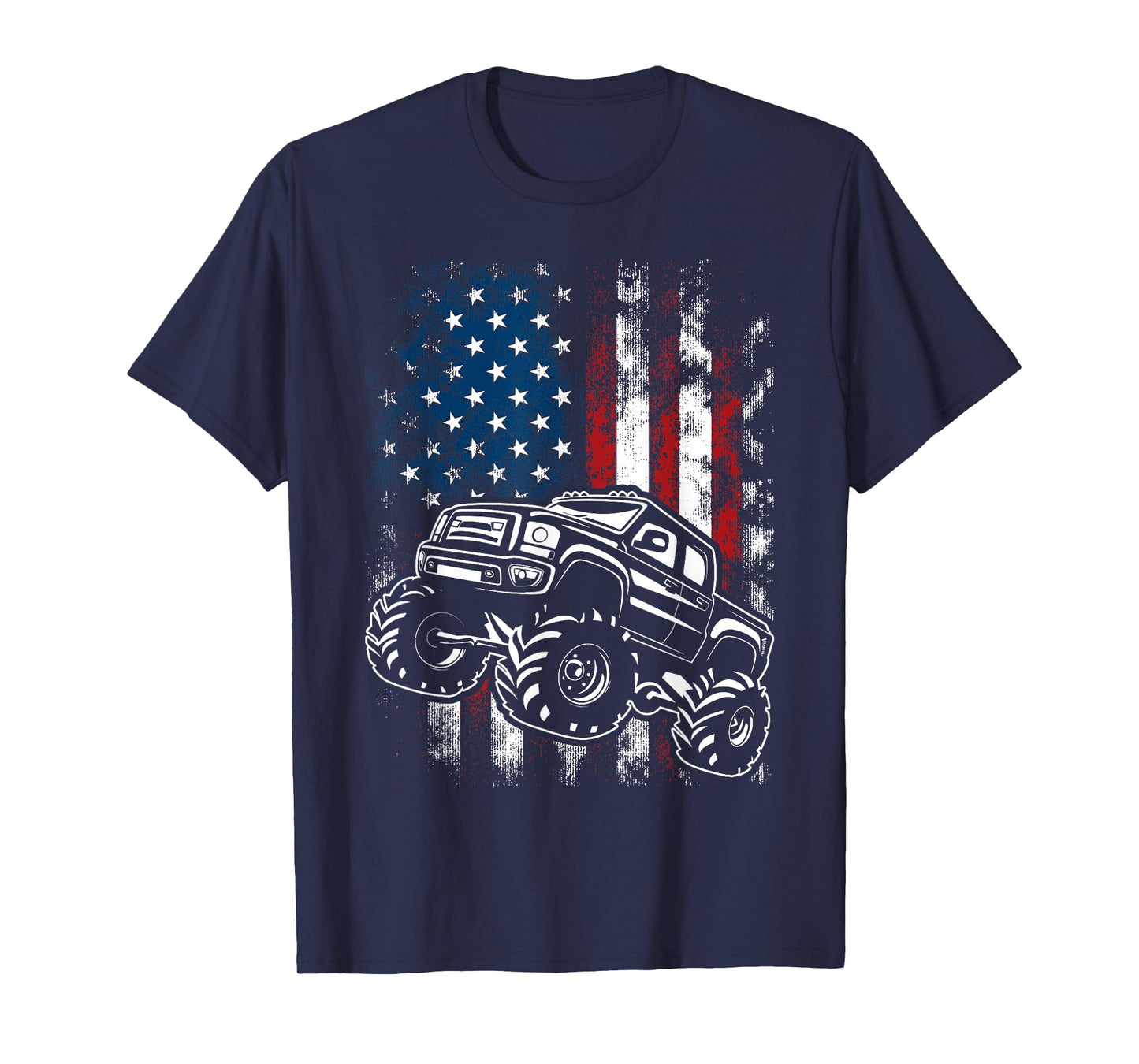 Monster Truck USA Flag 4th Of July Patriotic Kids Boys Men T-Shirt
