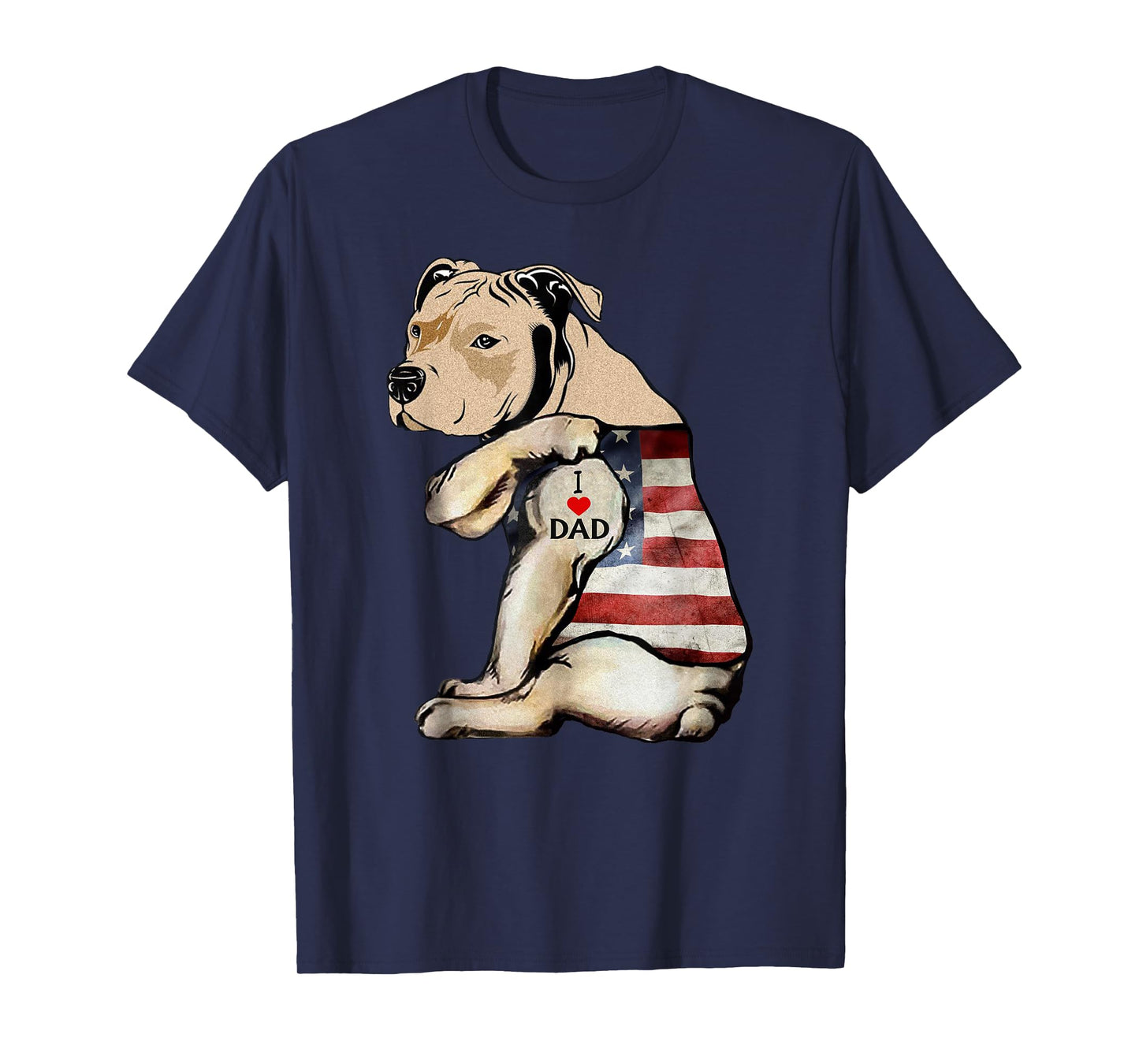 Pitbull I Love Dad Tattoo Fathers Day T-Shirt