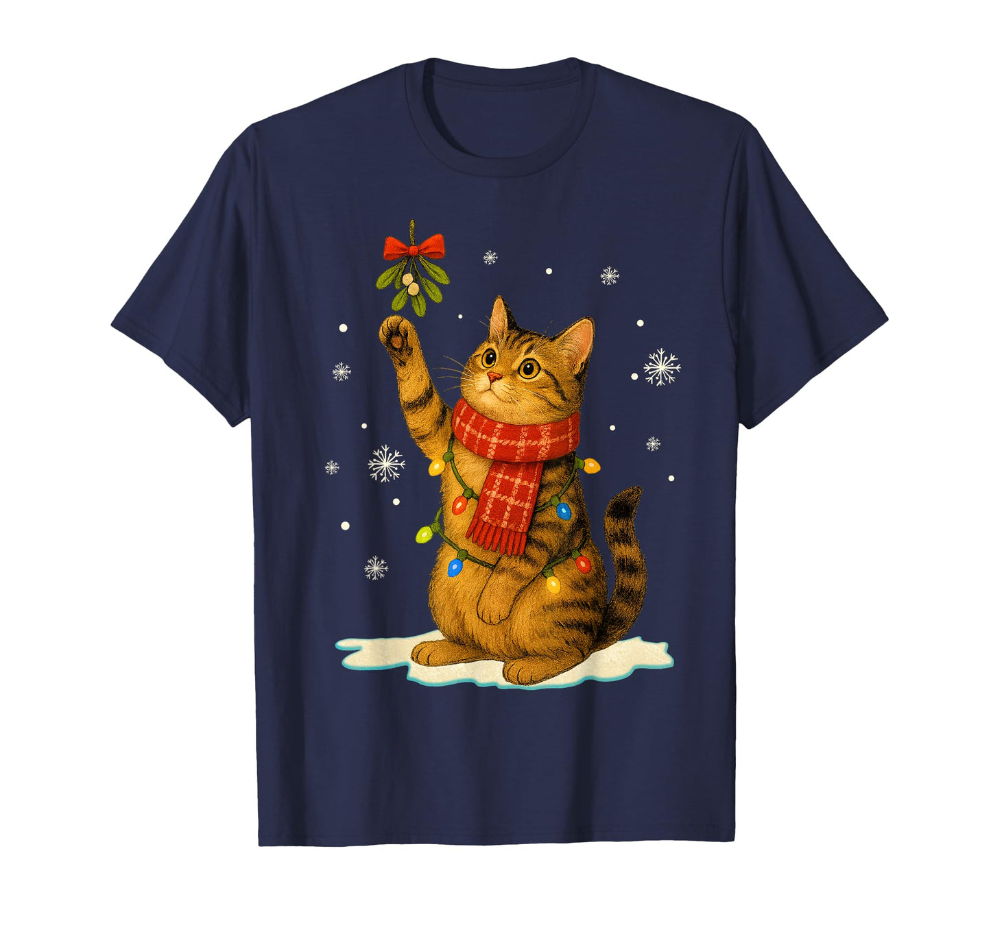 Cat Christmas Mistletoe Vintage Cat Lover Holiday Women Kids T-Shirt