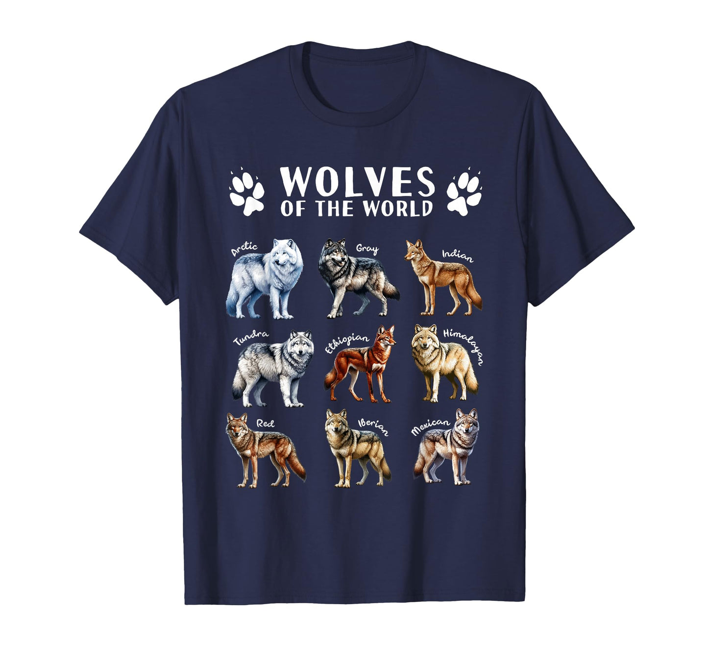 Wolves of the World Educational Collection Wolf Types Animal T-Shirt