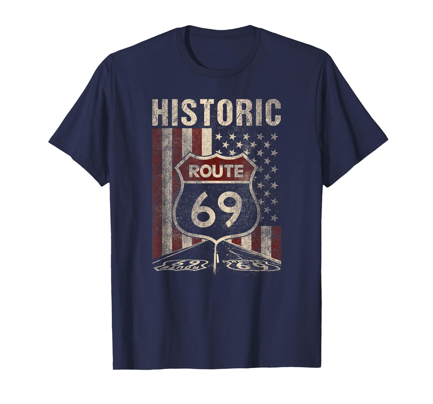Historic Route 69 Americana USA Flag Funny Graphic T-Shirt