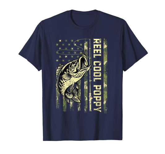 Reel Cool Poppy Fisherman Camouflage Father's Day T-Shirt
