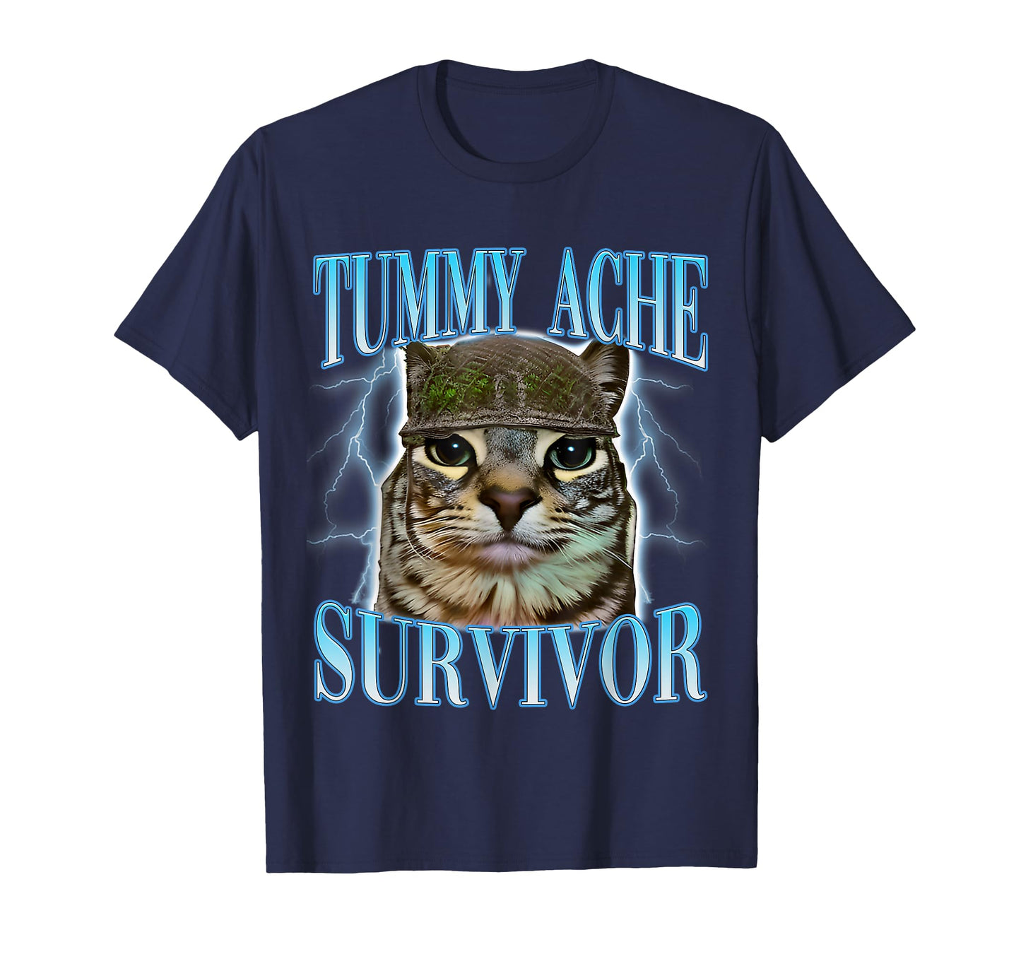Funny Saying Cats Tummy Ache Survivor Cat Meme Humor Men T-Shirt