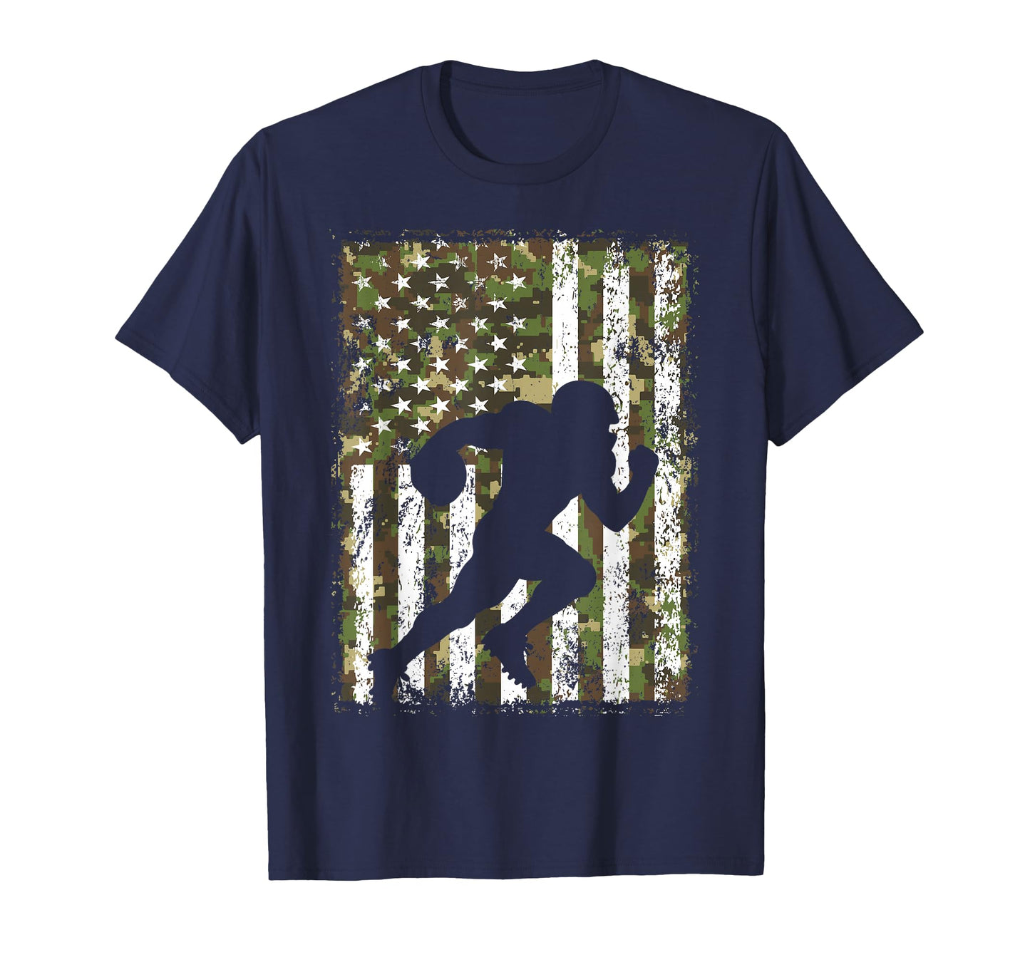 Vintage American Football Player Camo US Flag Patriotic Men T-Shirt